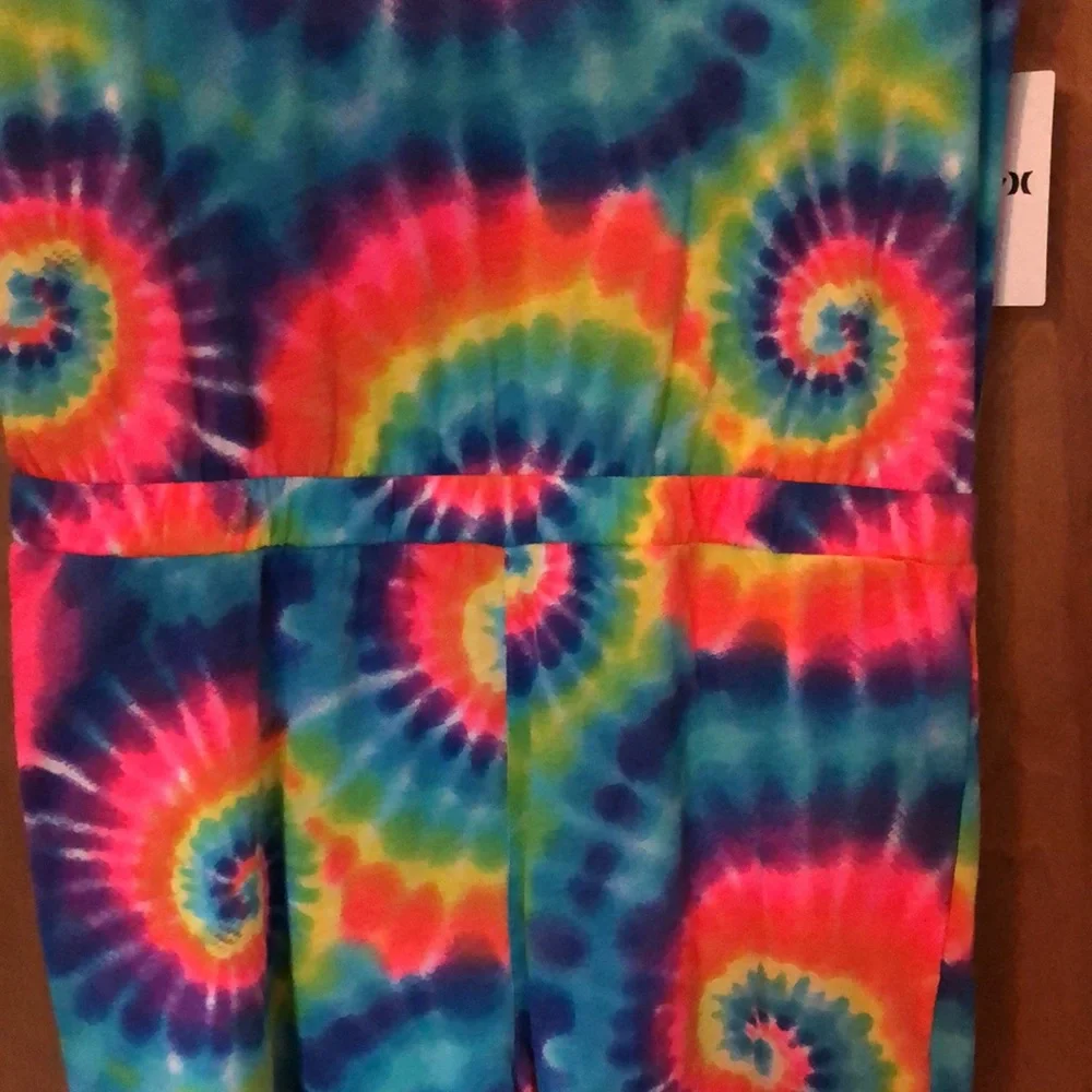 Hurley size 16 Tie Dye multi color rainbow short one piece jumpsuit romper
